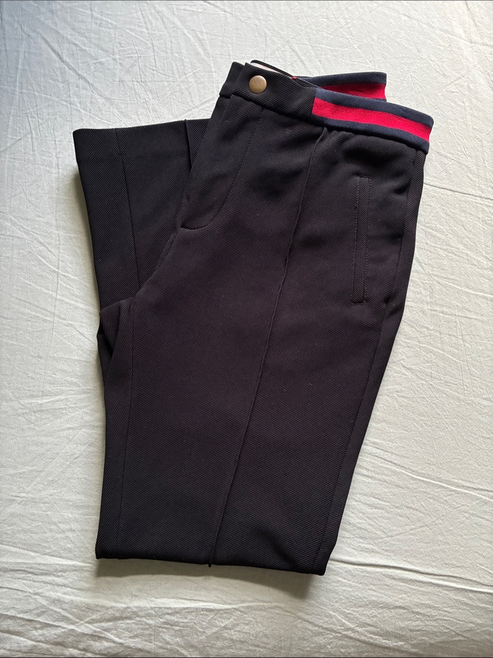Gucci Women's Black Straight-Leg Pants with Red-Trim Waistband